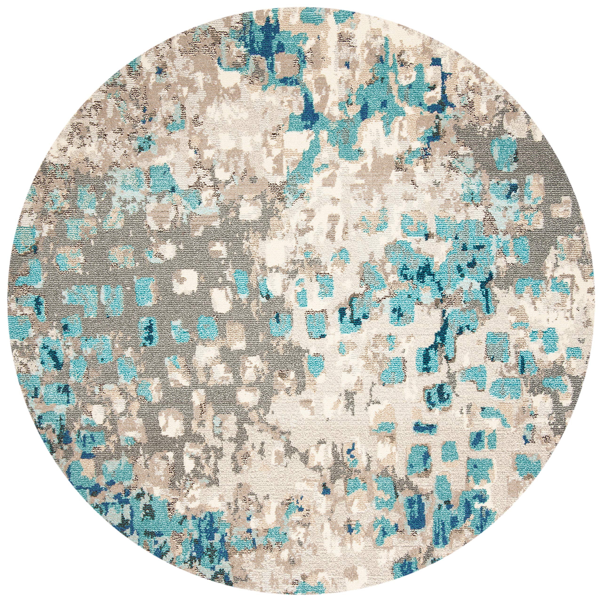 Safavieh Madison Collection Area Rug - 8' Round, Grey & Blue, Boho Abstract Distressed Design, Non-Shedding & Easy Care, Ideal F